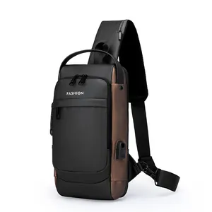 Men Anti-Theft Sling Bag With USB Charging Port Password Lock Waterproof Oxford Cloth Crossbody Chest Bag For Travel Work