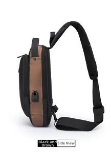 Detail of waterproof chest bag side profile with USB port and padded shoulder strap