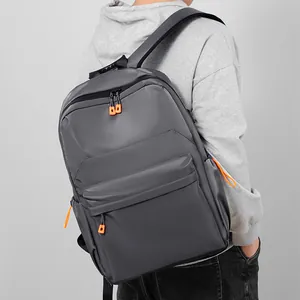 Sac à dos gris minimaliste pour ordinateur portable avec fermetures éclair orange vif pour hommes