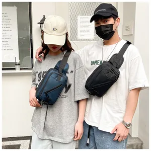 Matching street style waist bags for couples in black and navy waterproof oxford fabric