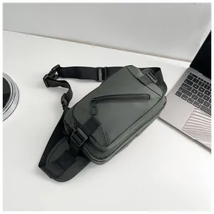 Detail of water-resistant oxford fabric chest bag with heavy-duty buckle and zippers