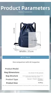 Zaino impermeabile in Oxford blu marino, dimensioni 45x31x18cm con tasche laterali