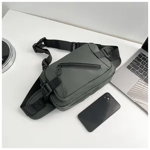 Waterproof oxford chest bag for men with multiple zipper compartments and adjustable strap