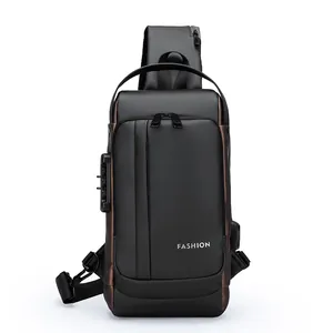 Waterproof men's chest bag with anti-theft combination lock and external USB port