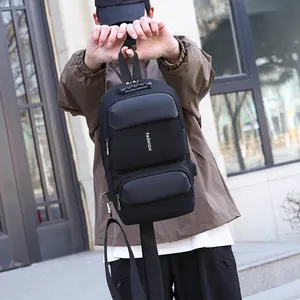 Herren Wasserdichte Oxford Brusttasche Anti-Diebstahl-Passwortschloss USB Ladeanschluss Sling Crossbody Schultertasche Sport Daypack