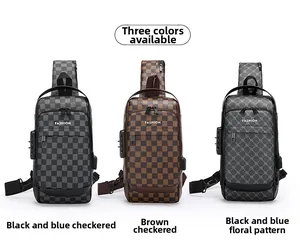 Detail of waterproof men's sling bag with anti-theft combination lock and USB port
