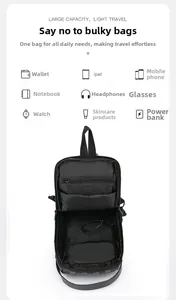 Internal compartments of waterproof chest bag showing storage for iPad and accessories