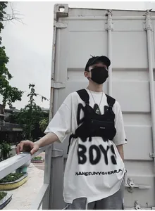 Bolso táctico de pecho negro de estilo urbano fabricado en nailon resistente para hombre