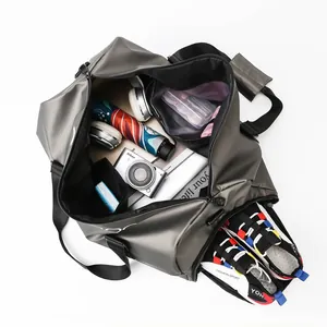 Grande borsa da viaggio argento impermeabile con scomparto scarpe e divisorio umido