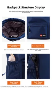 Détails du sac à dos étanche à cordon avec plusieurs poches de rangement fonctionnelles