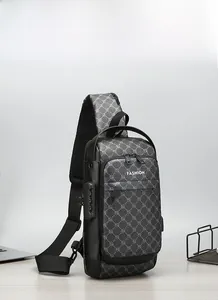 Detail of waterproof men's crossbody chest bag with anti-theft combination lock