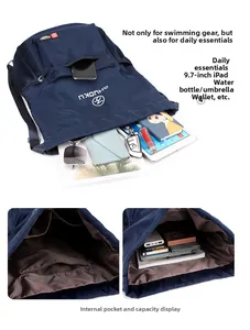 Zaino blu navy con coulisse in tessuto Oxford con grande capacità per iPad e oggetti vari