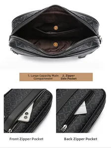 Detail view of the multi-compartment interior and functional pockets of the men's crossbody bag