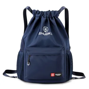 Zaino impermeabile in oxford blu navy con chiusura a coulisse e tasche laterali a rete