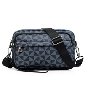 Sac Bandoulière Homme Décontracté en Cuir PU Motif Géométrique Imperméable Petit Sac à Bandoulière Multi-Poches Sac Photo pour Voyages d'Affaires Quotidien Mode Urbaine