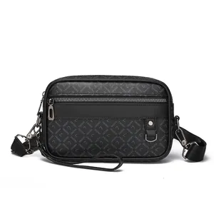Men's Casual PU Leather Crossbody Bag Waterproof Shoulder Bag With Adjustable Strap Monogram Letter Print Clutch For Daily Use
