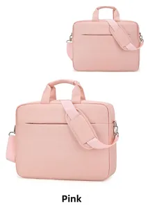 Détails de la sacoche rose pour ordinateur avec bandoulière rembourrée et réglable