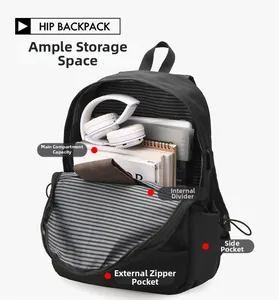 Detailed view of black backpack interior compartments showing organized storage space