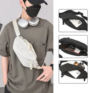 Men Streetwear Nylon Chest Bag Lightweight Waterproof Crossbody Shoulder Bag Casual Travel Outdoor Small Sling Bag