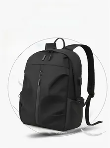 Lightweight 0.49kg black waterproof nylon laptop backpack with built-in USB charging port