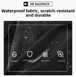 Macro shot of waterproof and scratch-resistant fabric on black outdoor travel backpack