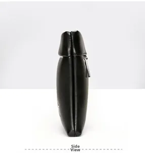 Side view of matte black PU leather clutch with metal zipper and sleek flat design