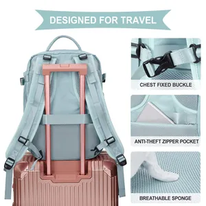 Travel backpack featuring luggage strap, anti-theft back pocket and breathable sponge padding