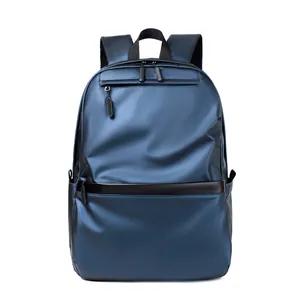 Minimalist deep blue waterproof laptop backpack with spacious front pocket for commuting