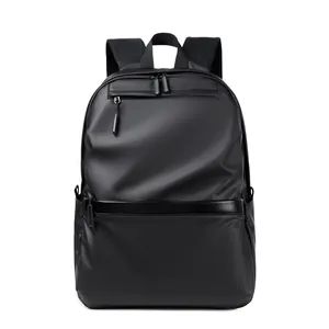 Minimalist black waterproof laptop backpack with large capacity and matte finish for commuting