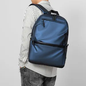 Minimalist large capacity navy blue backpack with laptop compartment and padded straps