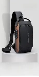 Detail of waterproof crossbody chest bag with anti-theft lock and USB charging port