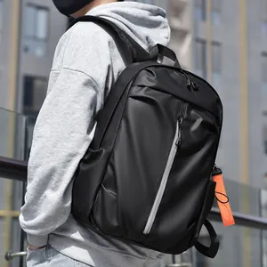 Sac à dos pour ordinateur portable noir haute capacité avec ruban orange et tissu imperméable