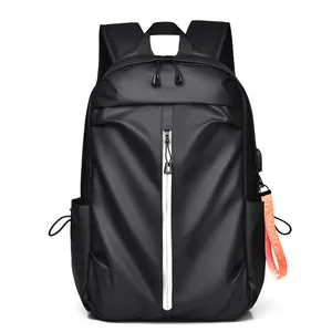Sac à dos pour ordinateur portable noir à grande capacité avec port USB et sangle orange