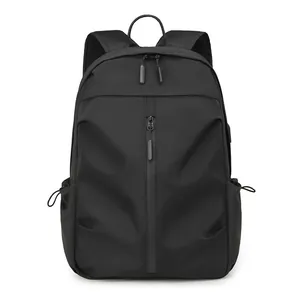 Waterproof black business laptop backpack with multiple zipper compartments and side pockets