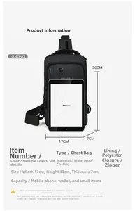 Size comparison of the waterproof oxford chest bag next to an iPad mini for scale