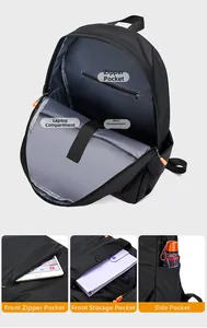 Vue détaillée de l'intérieur d'un sac à dos pour ordinateur noir avec compartiments