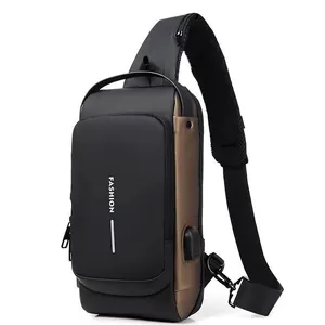 Men Anti-theft Chest Bag With Password Lock USB Charging Port Waterproof Nano Fabric Crossbody Shoulder Bag Casual Travel