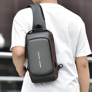 Hard shell crossbody sling bag with TSA lock and USB charging port for men