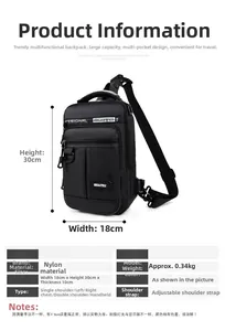Detailed view of black nylon men's chest bag with multiple pockets and adjustable straps