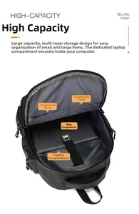 Internal layout showing padded laptop compartment and large main pocket of black backpack