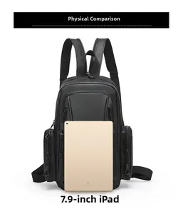 Waterproof multi-purpose backpack shown next to a 7.9-inch iPad for size comparison
