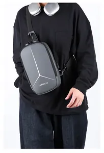 Detail of grey hard shell sling bag with USB port and integrated anti-theft combination lock