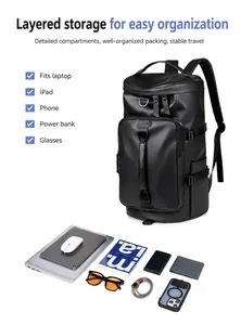 Detail view of large capacity waterproof travel bag showing organized interior storage slots