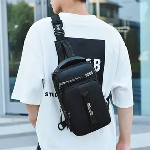 Men Multifunctional Waterproof Oxford Chest Bag With USB Charging Port Crossbody Sling Bag For Travel Daily Outdoor Men