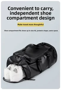 Detail view of the travel bag independent shoe compartment fits up to size 46