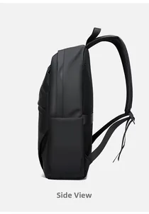 Vue latérale du sac à dos business noir avec tissu imperméable et bretelles en maille