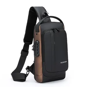 Vielseitige Anti-Diebstahl-Brusttasche mit Zahlenschloss in Schwarz und Kaffeebraun