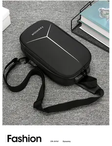 Detailed view of black anti-theft sling bag featuring a secure 3-digit combination side lock