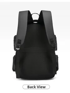 Ergonomic breathable mesh back and luggage strap on black business backpack