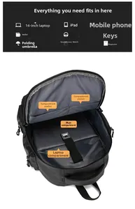 Détail des compartiments internes pour ordinateur 14 pouces et objets essentiels